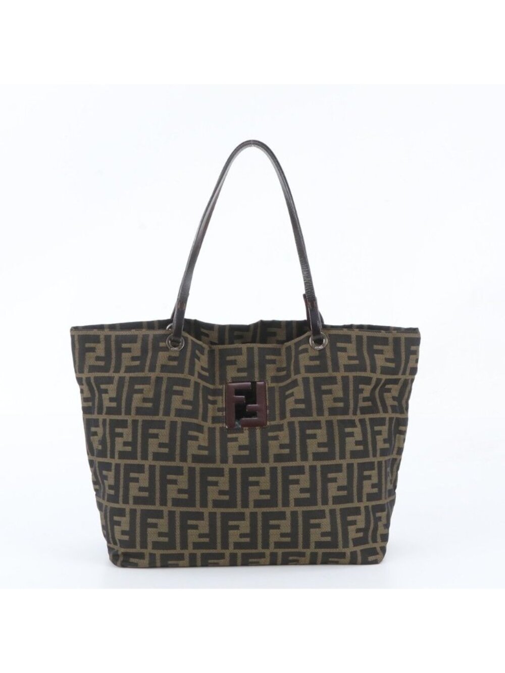 Fendi Zucca Leather Canvas Tote Bag Shoulder